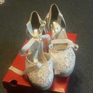 Elle Ivory Lace ankle wrap Wedges
